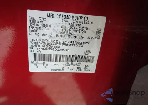 2013 Ford Explorer Xlt from USA, damaged, VIN 1FM5K7D82DGA91886